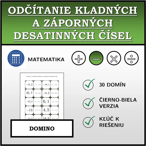 Domino - Odčítanie kladných a záporných desatinných čísel | matematika