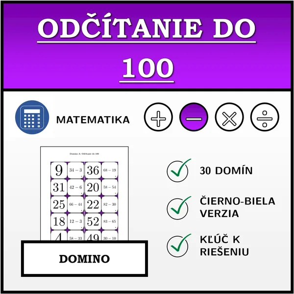 Domino - Odčítanie do 100 | matematika