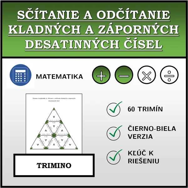 Trimino - Sčítanie a odčítanie kladných a záporných desatinných čísel | matematika