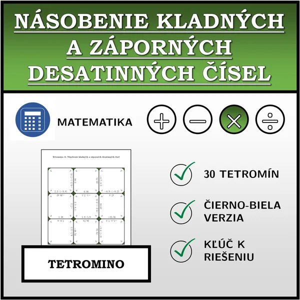 Tetromino - Násobenie kladných a záporných desatinných čísel | matematika
