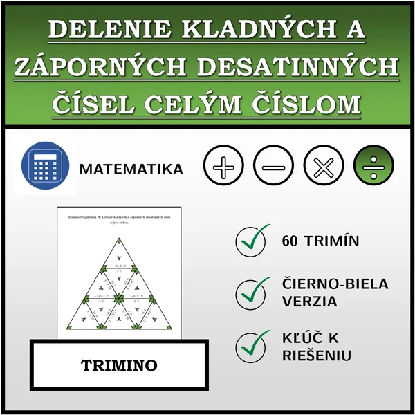Trimino - Delenie kladných a záporných desatinných čísel celým číslom | matematika