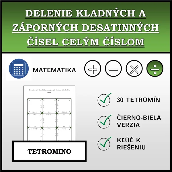 Tetromino - Delenie kladných a záporných desatinných čísel celým číslom | matematika