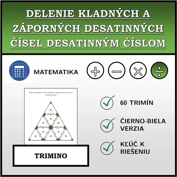 Trimino - Delenie kladných a záporných desatinných čísel desatinným číslom | matematika