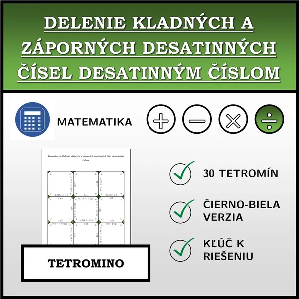 Tetromino - Delenie kladných a záporných desatinných čísel desatinným číslom | matematika