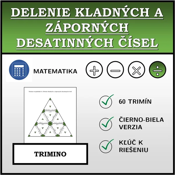 Trimino - Delenie kladných a záporných desatinných čísel | matematika