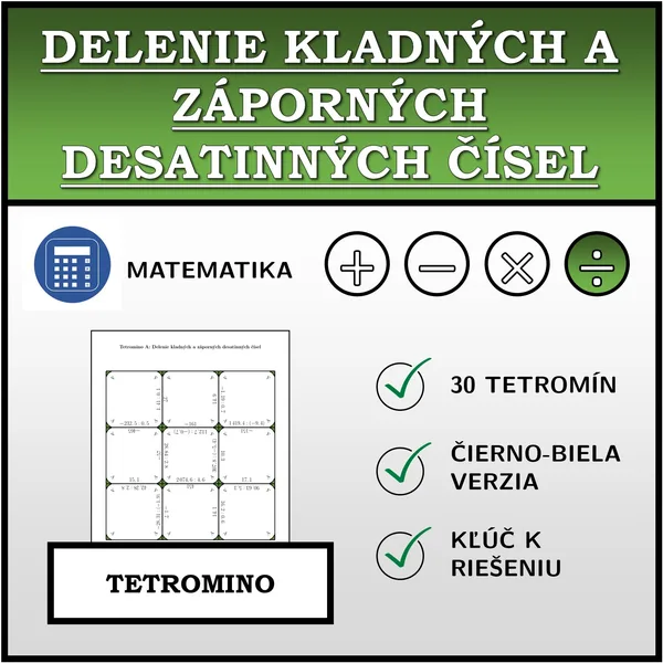Tetromino - Delenie kladných a záporných desatinných čísel | matematika