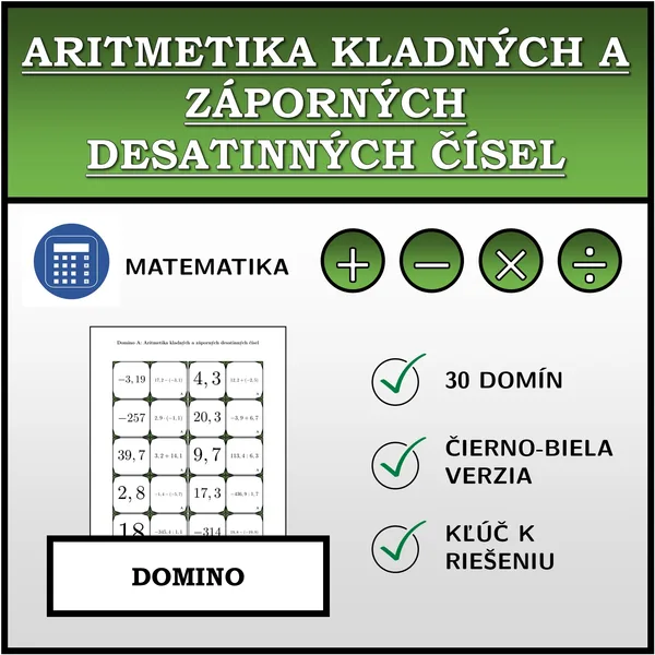 Domino - Aritmetika kladných a záporných desatinných čísel | matematika