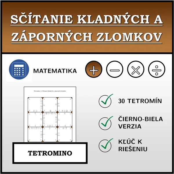 Tetromino - Sčítanie kladných a záporných zlomkov | matematika