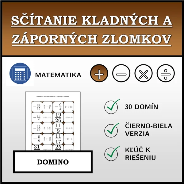 Domino - Sčítanie kladných a záporných zlomkov | matematika