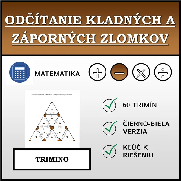 Trimino - Odčítanie kladných a záporných zlomkov | matematika