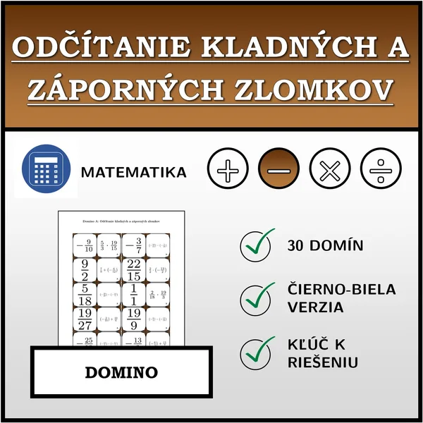 Domino - Odčítanie kladných a záporných zlomkov | matematika