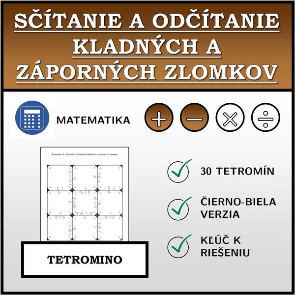 Tetromino - Sčítanie a odčítanie kladných a záporných zlomkov | matematika