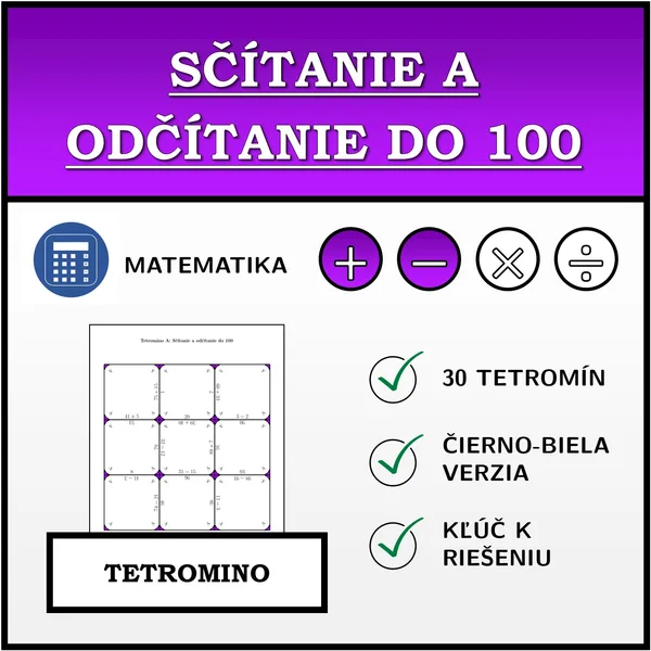 Tetromino - Sčítanie a odčítanie do 100 | matematika