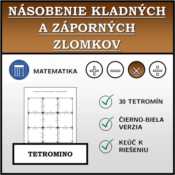 Tetromino - Násobenie kladných a záporných zlomkov | matematika