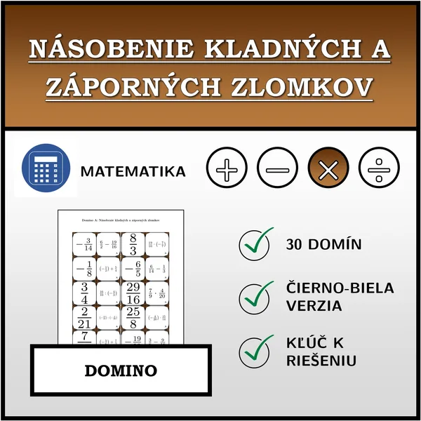 Domino - Násobenie kladných a záporných zlomkov | matematika