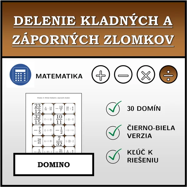 Domino - Delenie kladných a záporných zlomkov | matematika