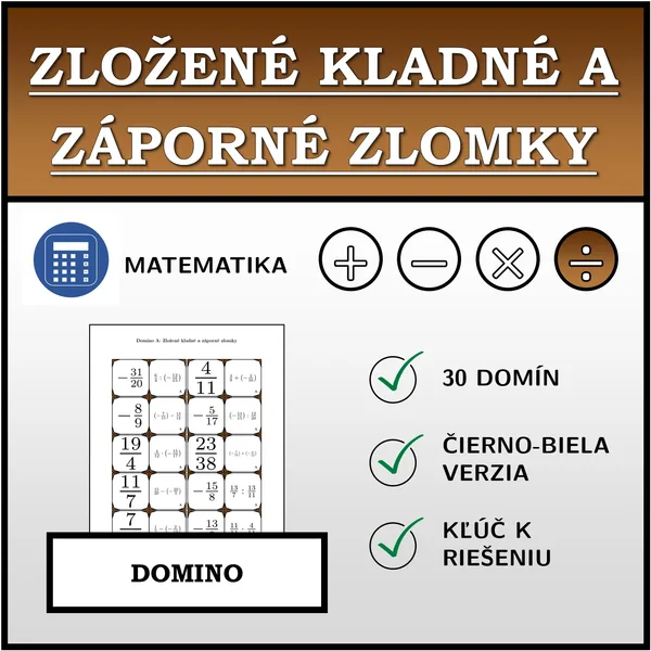 Domino - Zložené kladné a záporné zlomky | matematika