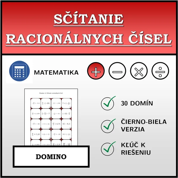 Domino - Sčítanie racionálnych čísel | matematika