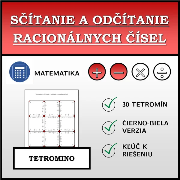 Tetromino - Sčítanie a odčítanie racionálnych čísel | matematika