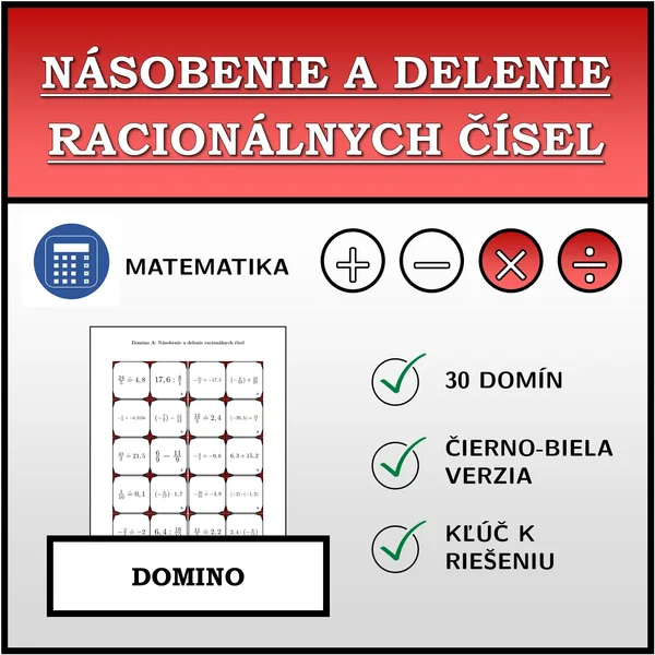 Domino - Násobenie a delenie racionálnych čísel | matematika