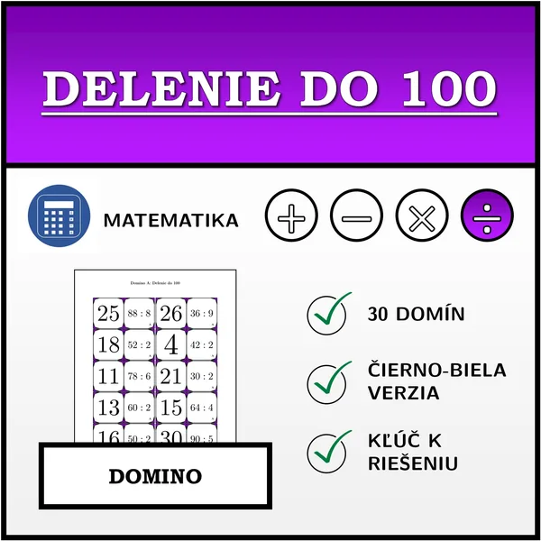 Domino - Delenie do 100 | matematika