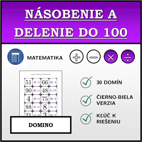 Domino - Násobenie a delenie do 100 | matematika