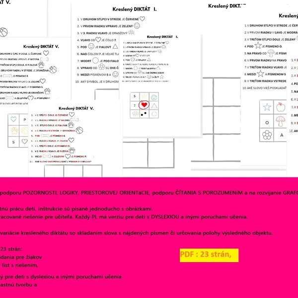 KRESLENÝ DIKTÁT - určený na samostatnú prácu detí, + špaciálna úprava pre DYSLEXIU