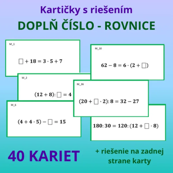 Kartičky s riešením – Doplň číslo tak, aby platila rovnosť (rovnice)