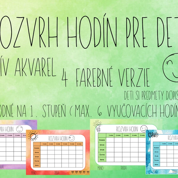 Rozvrh hodín pre deti - motív akvarel