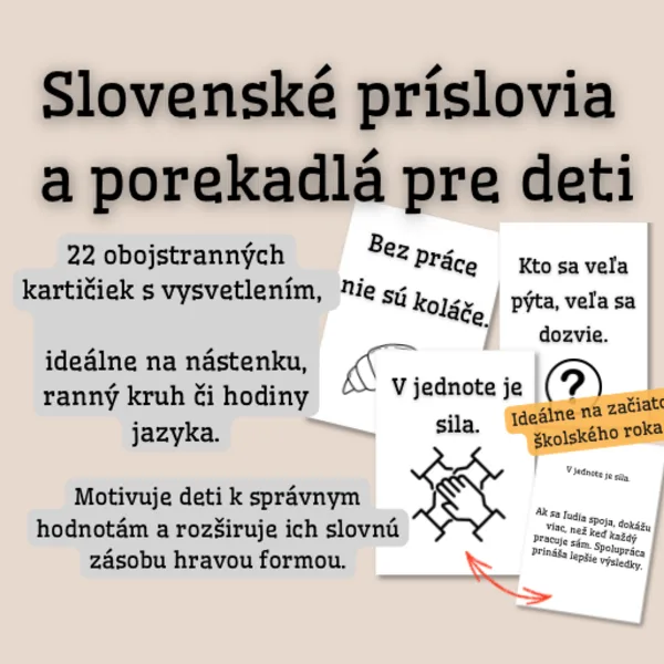 Slovenské príslovia a porekadlá- obojstranné kartičky s vysvetlením