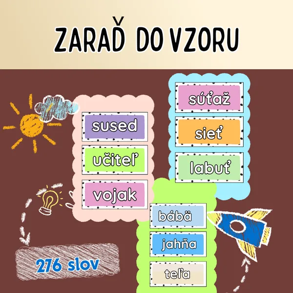 Zaraď do vzoru / podstatné mená, kartičky, skladačka, pexeso