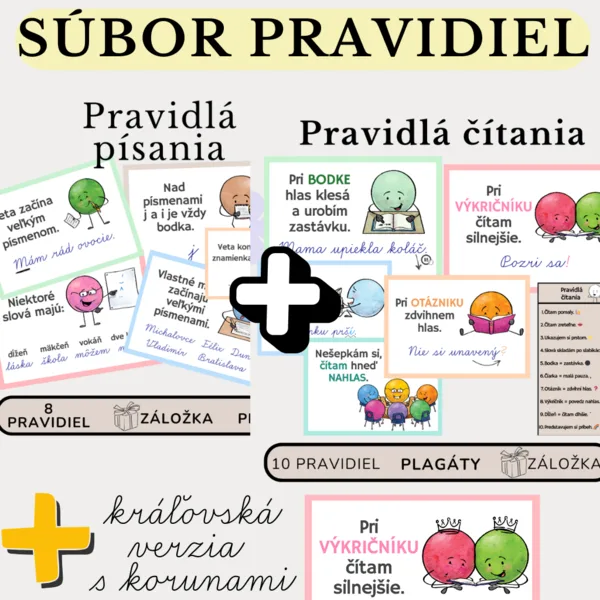 SÚBOR PRAVIDIEL PÍSANIA + ČÍTANIA + DIZAJN S KORUNAMI