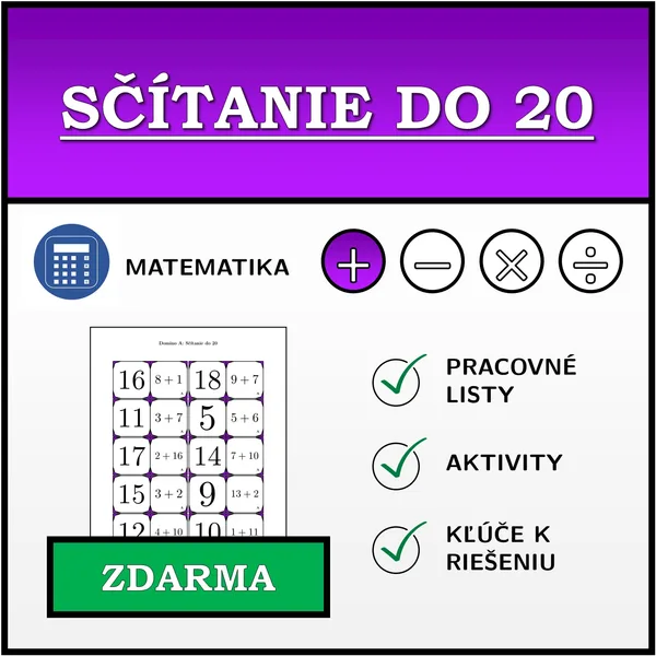 Ukážkový materiál | Sčítanie do 20 | Pracovný list, domino, trimino, pexeso a tetromino | Zadarmo