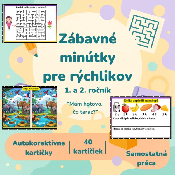 Autokorektívne karty pre 1. a 2. ročník / Zábavné minútky pre rýchlikov / opakovanie / pre rýchle deti / samostatná práca / karty