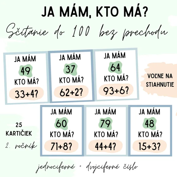 Sčítanie do 100 bez prechodu: Ja mám, kto má? 