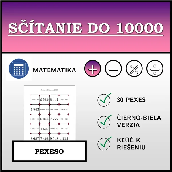 Pexeso - Sčítanie do 10000 | matematika