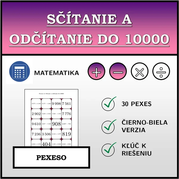 Pexeso - Sčítanie a odčítanie do 10000 | matematika