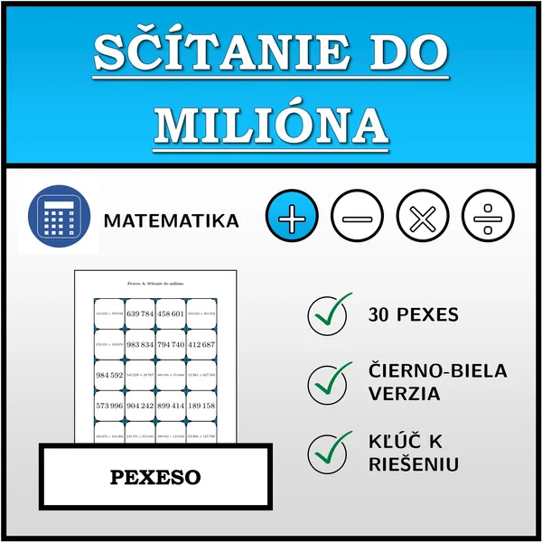 Pexeso - Sčítanie do milióna | matematika