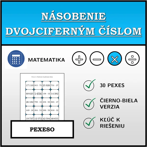 Pexeso - Násobenie dvojciferným číslom | matematika