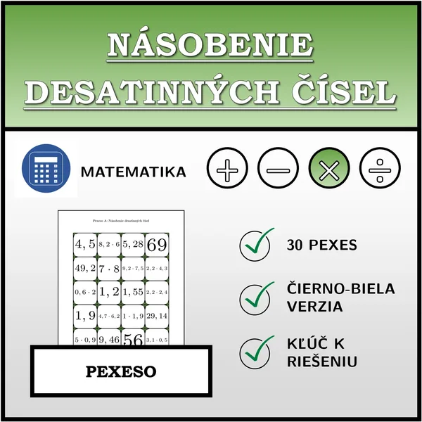 Pexeso - Násobenie desatinných čísel | matematika