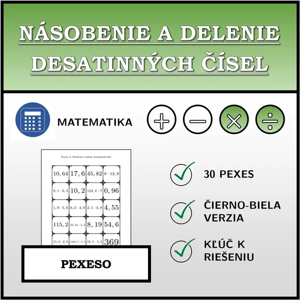 Pexeso - Násobenie a delenie desatinných čísel | matematika