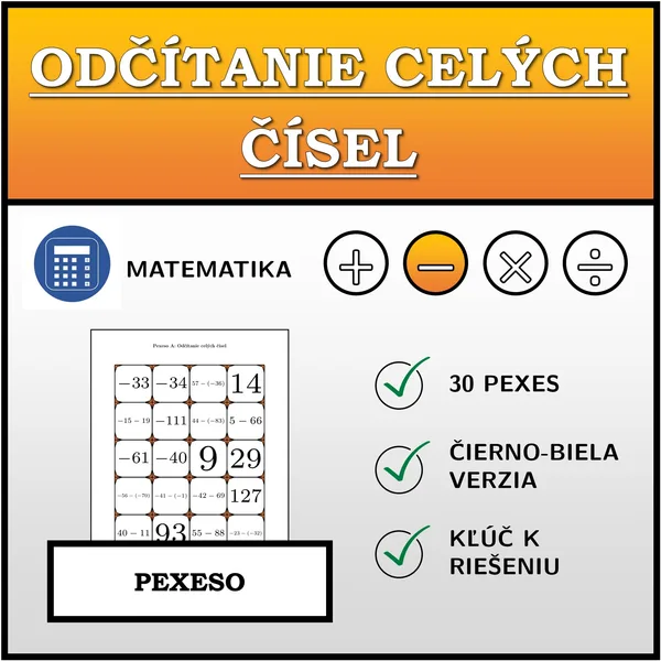 Pexeso - Odčítanie celých čísel | matematika