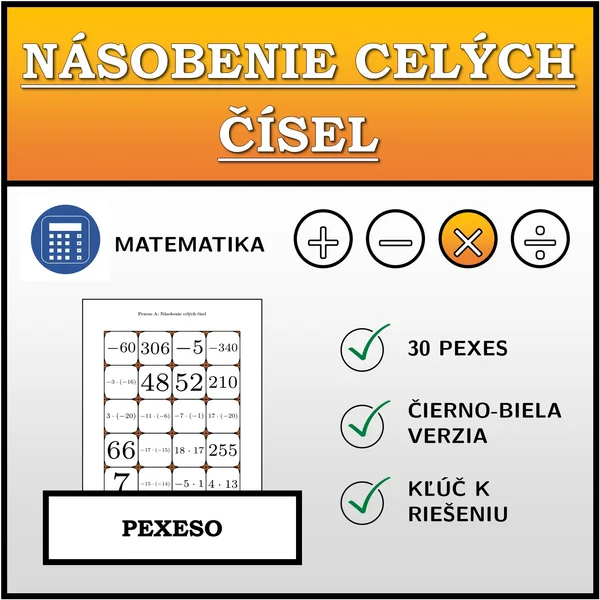 Pexeso - násobenie celých čísel