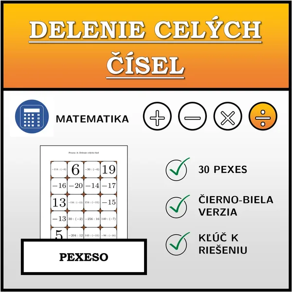 Pexeso - Delenie celých čísel | matematika