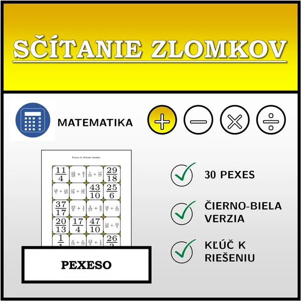 Pexeso - Sčítanie zlomkov | matematika