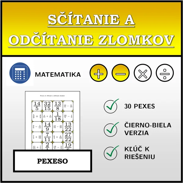 Pexeso - Sčítanie a odčítanie zlomkov | matematika