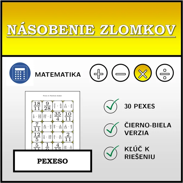 Pexeso - Násobenie zlomkov | matematika