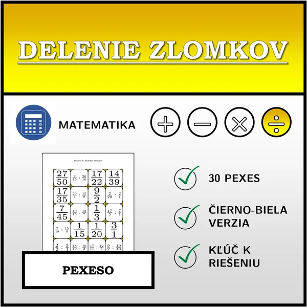Pexeso - Delenie zlomkov | matematika