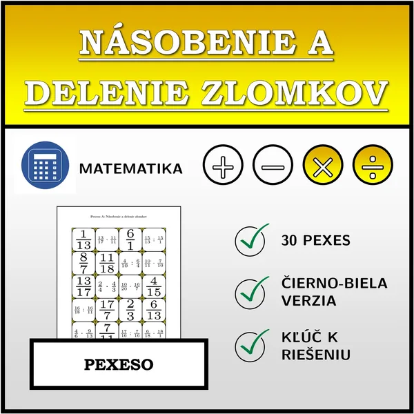 Pexeso - Násobenie a delenie zlomkov | matematika