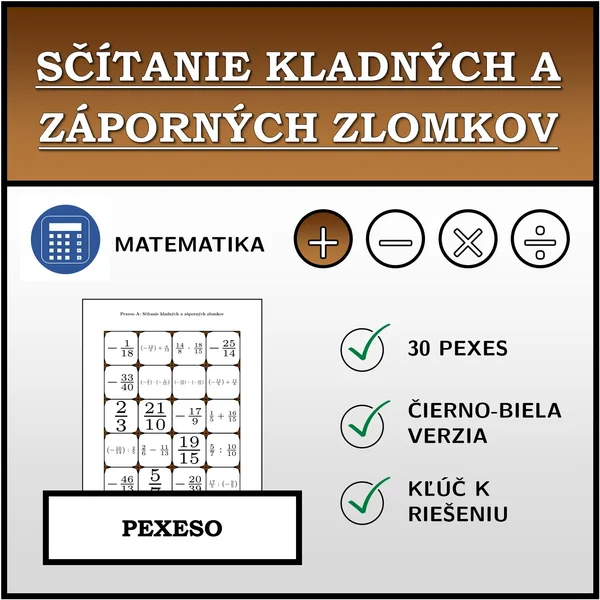 Pexeso - Sčítanie kladných a záporných zlomkov | matematika